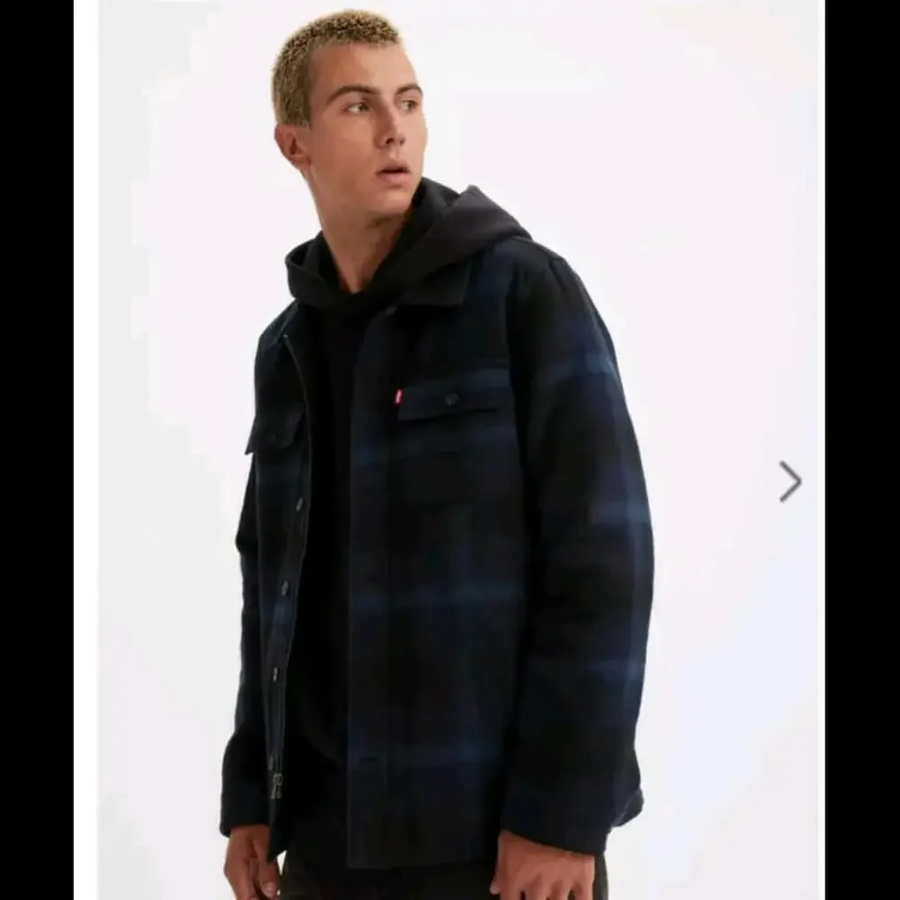 Levis Winter Jacket  Plaid Cargo Pockets Button Zip Long Sleeve Havy Flannel M
